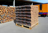 Verdichtetes Holz - Palette mit 96 Paketen zu je 5 Stämmen